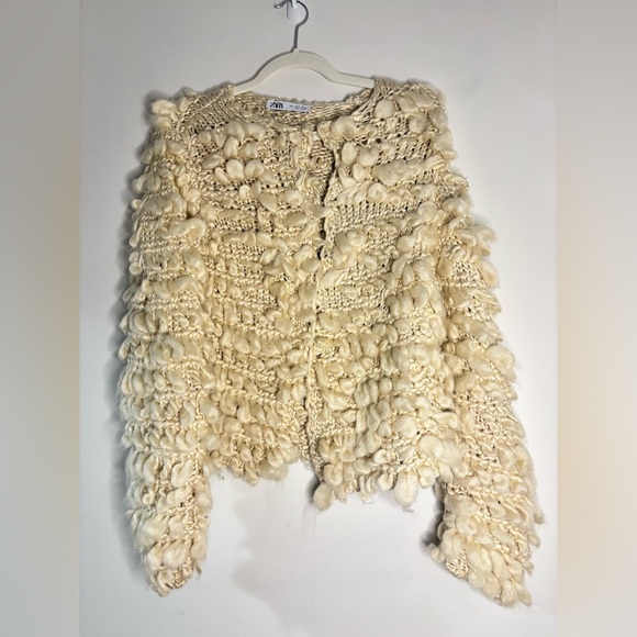Zara Cream Textured Teddy Jacket - Picture 3 of 5